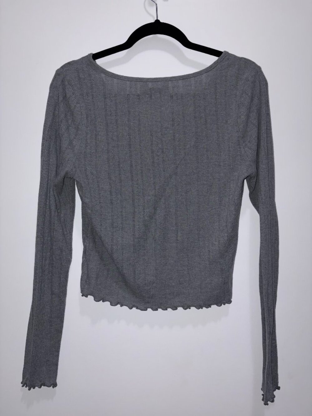 Wild Fable Ribbed Pointelle Ruffle Longsleeve Shirt - Picture 2 of 4